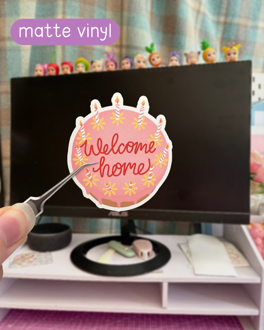welcome home cake vinyl sticker