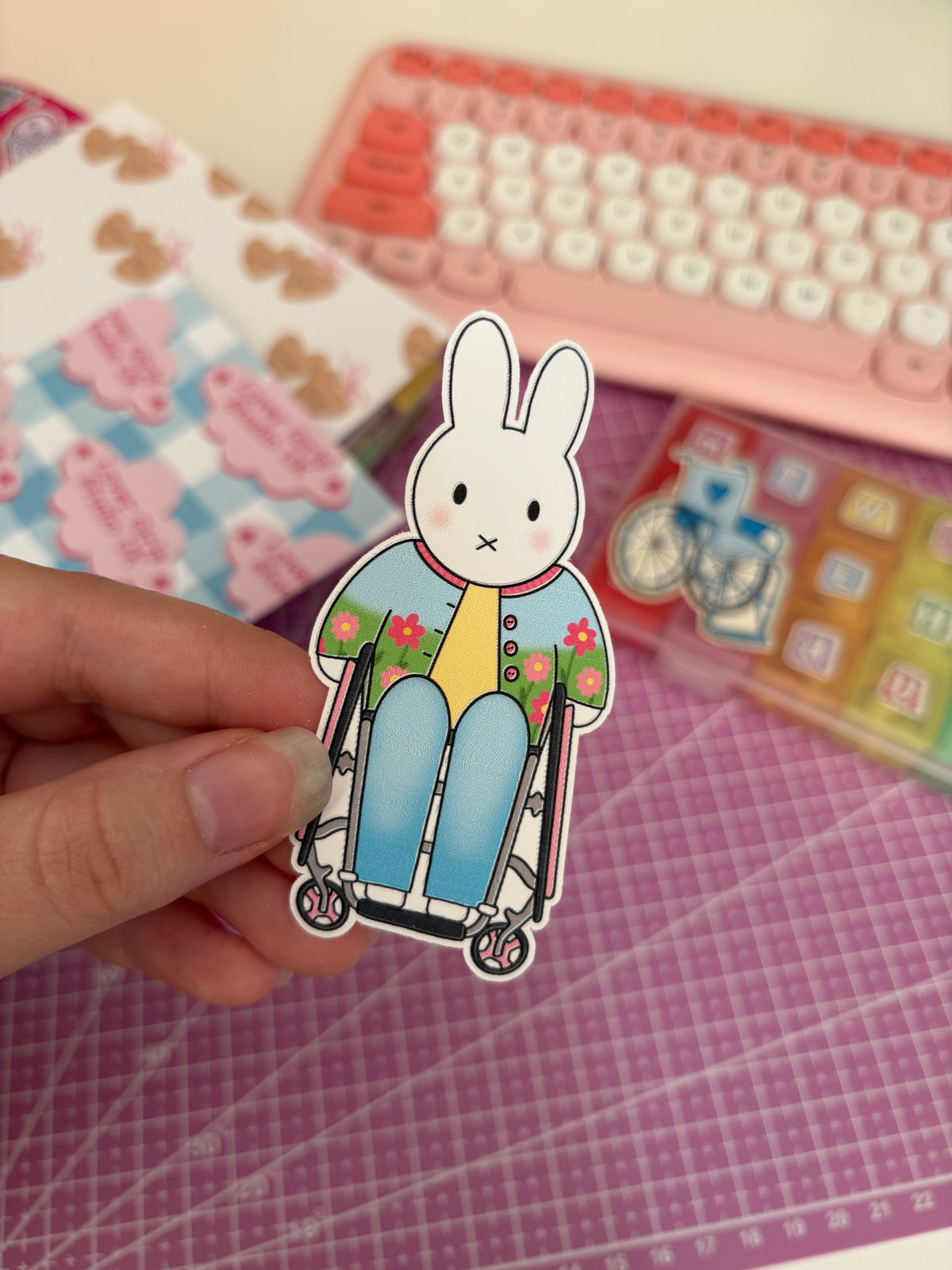 wheelchair bunny vinyl sticker