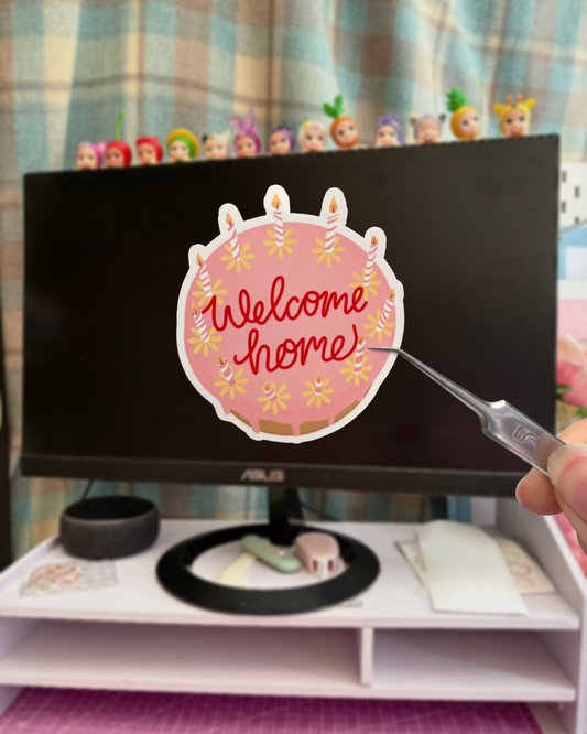 welcome home cake vinyl sticker
