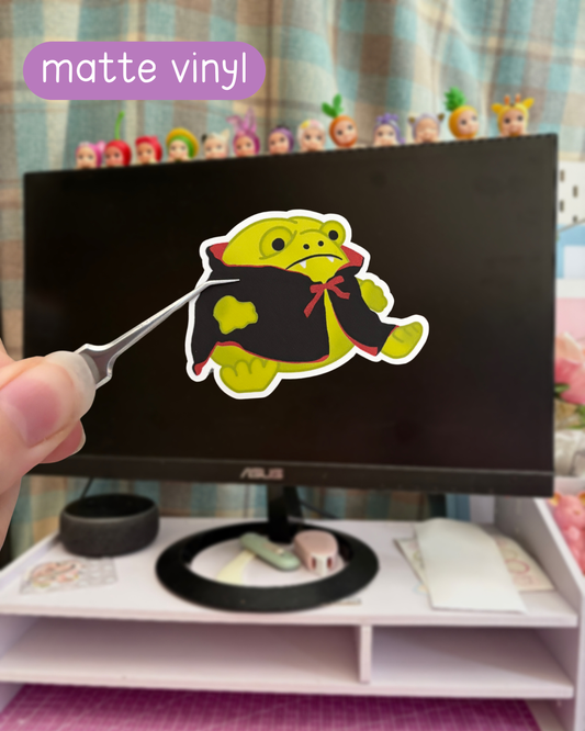 grumpy vampire frog vinyl sticker